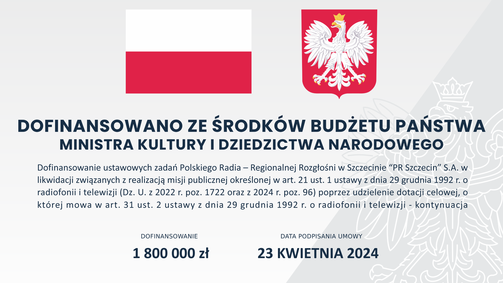 Dofinansowanie Polskiego Radia Szczecin SA w likwidacji ze środków Ministerstwa Kultury i Dziedzictwa Narodowego
